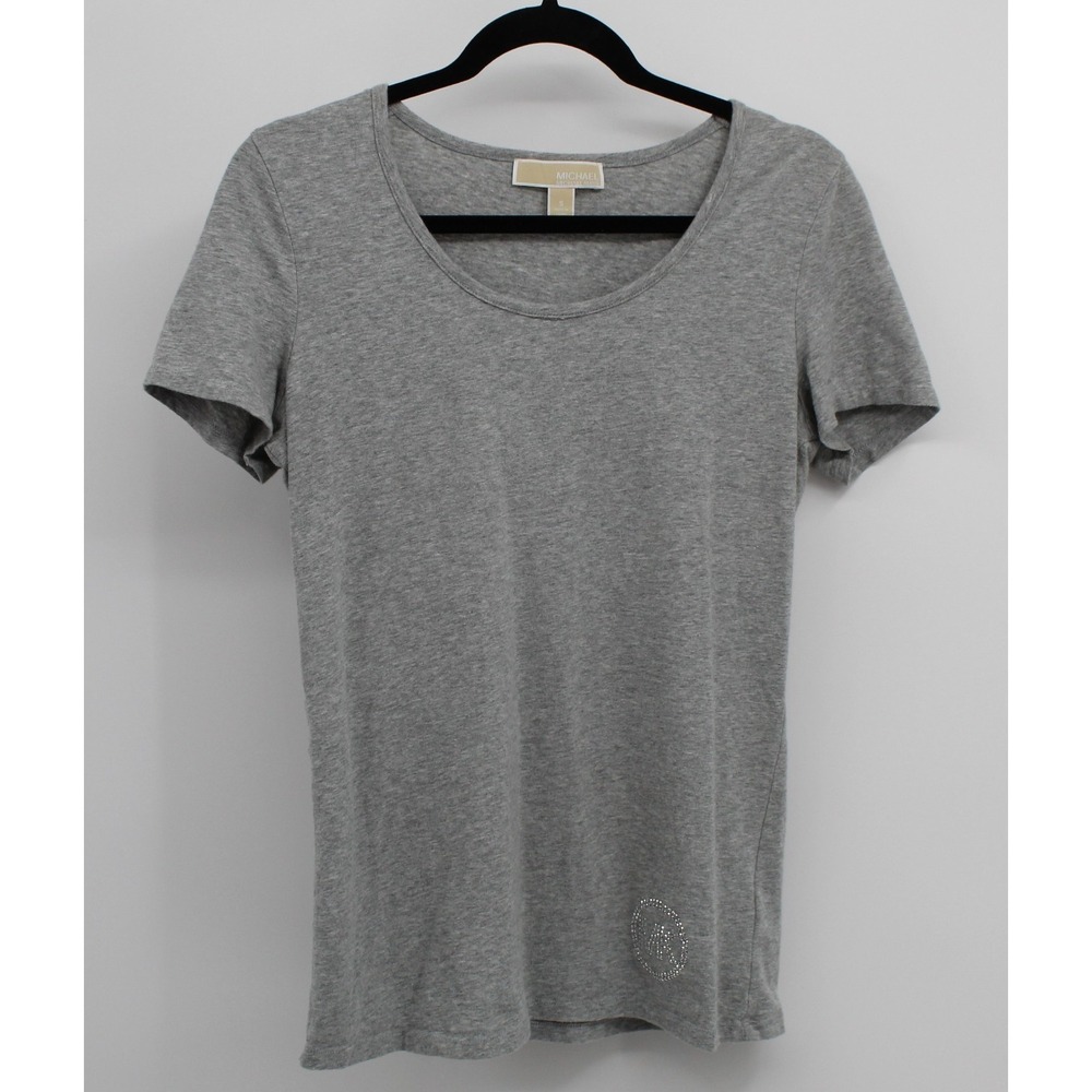 Michael Kors Gray T-shirt Rhinestones Logo Sz Small Cotton Casual Streetwear